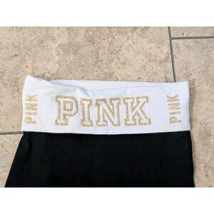 Victoria’s Secret PINK Y2K Fold Over Flare Pants Sz S Black Low Rise Rhinestone